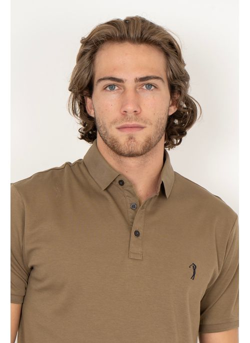 Camisa Polo Aleatory Lisa Algodão Pima Bege Escuro