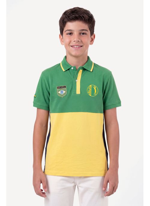 Camisa Polo Aleatory Infantil Patch Brasil Win Verde